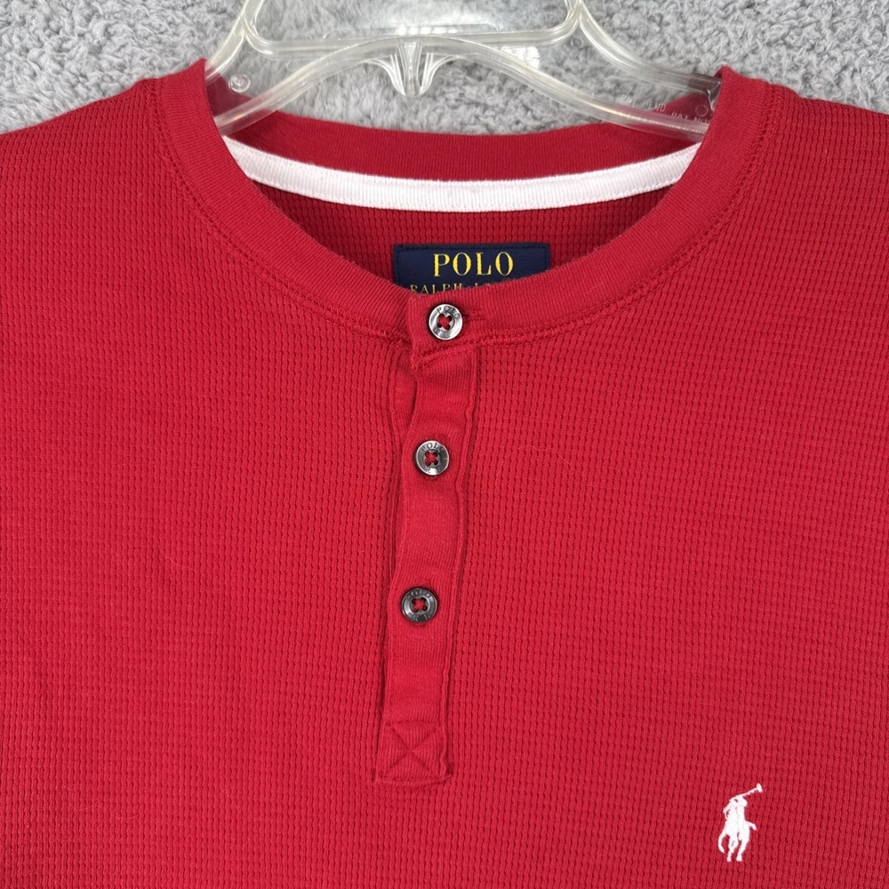 Polo Ralph Lauren Sleepwear Shirt Mens Large Red Waffle Knit Henley Long Sleeve